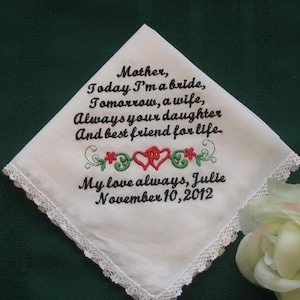 Embroidered Mother of the Bride Gift – Mother of the Bride Handkerchief – Wedding Handkerchief – Personalized Hankie137S