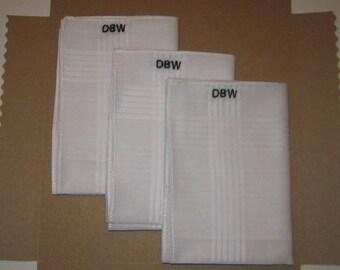 Monogrammed embroidered mens hankies 12,personalized mans handkerchief,initialed mens hanky.
