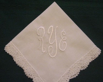 Monogrammed Wedding Hankie with 3 initials and date