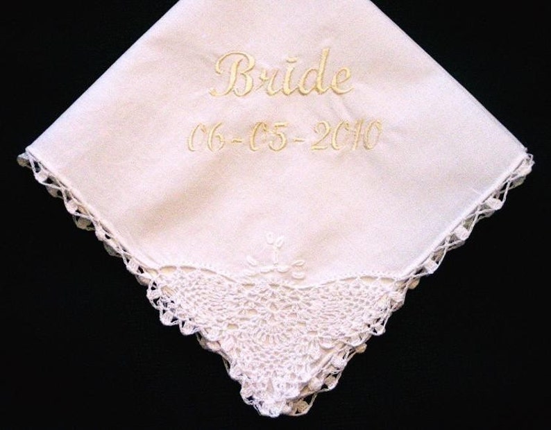 Wedding handkerchief with corner lace, simple, sweet, bride, bridal party, bridesmaid, matron of honor, gift, keepsake image 1