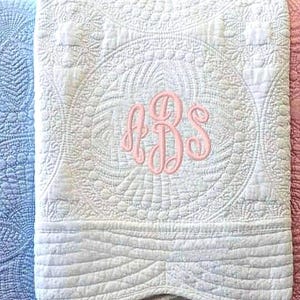 Embroidered Baby Blanket with Monogram or Embroidered Name, Super Soft Cotton Baby Quilt with Scalloped Edges, 36x46 In.