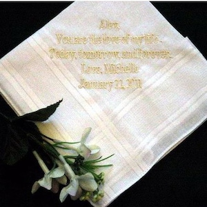 Personalized Wedding Handkerchief 159B from the bride to the groom wedding gift for groom, groom&#39;s gift, custom message