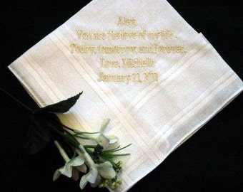 Personalized Wedding Handkerchief 159B from the bride to the groom wedding gift for groom, groom's gift, custom message