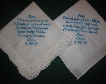 Wedding Handkerchief Gift Set for Mom and Dad 204S Wedding Gift Embroidered for Mother and Father