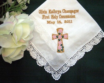 Personalized First Communion Gift.130B First Communion Favor Hankerchief,handkerchief,hankie,hanky, embroidered,personalized,custom