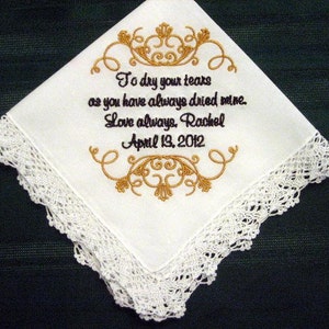 Embroidered Mother of the Bride Gift – Mother of the Bride Handkerchief – Wedding Handkerchief – Personalized Hankie125S