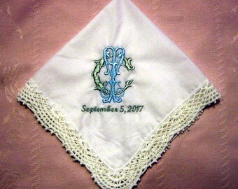 Something Blue 2 Initial Personalized Handkerchief, Bridal Gift, Wedding Gift, Birthday Gift, Pretty, Keepsake