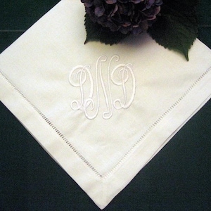 Hemstitched Linen Dinner Napkin Set of 12 monogrammed napkins Wedding napkins, wedding gifts housewarming gifts hostiss gift