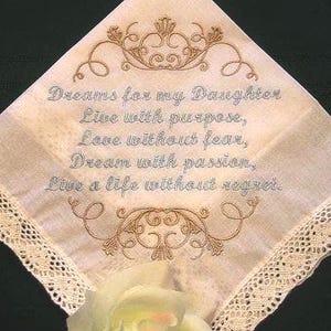 Daughter Handkerchief - Mother to Daughter Handkerchief - Birthday Handkerchief - Graduation Gift Handkerchief - Embroidered Hanky - 161S