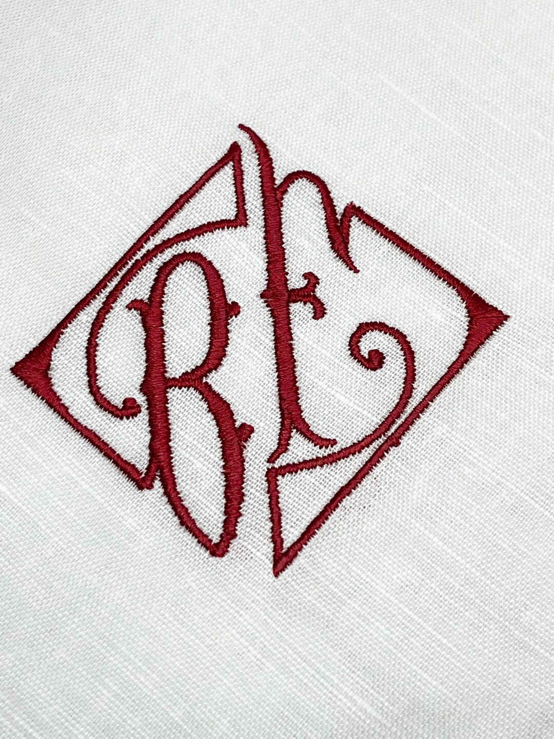 12 Art Deco Linen Hemstitched Monogrammed Dinner Napkins, Mid Century ...