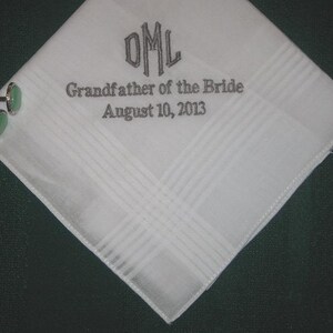 Wedding Party 150B - Personalized Wedding Handkerchief - Father of the Bride - Grandfather - Elegant - Wedding favor - Mens - Keepsake