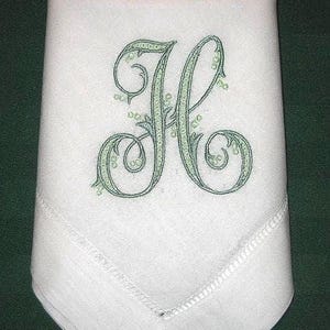 12  Personalized Linen hemstitched dinner napkins, ONE letter, Wedding Gift, Anniversary, House Warming, Servietten
