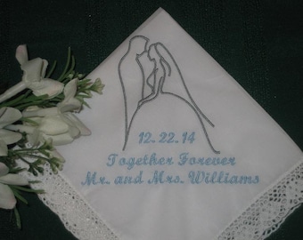 Wedding Handkerchief - Wedding Silhouette Handkerchief - Custom Handkerchief - Custom Wedding Hanky - Wedding Hankie - Wedding Gift - 158S