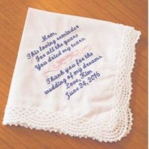Mother of the Bride, Personalized Wedding Handkerchief, Embroidered ladies hankie, hanky 116S
