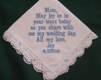 Embroidered Mother of the Bride Gift – Mother of the Bride Handkerchief – Wedding Handkerchief – Personalized Hankie 86B