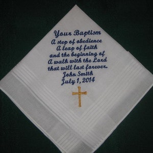 Baptism handkerchief gift,boy christening gift hanky, hankie 168S image 1