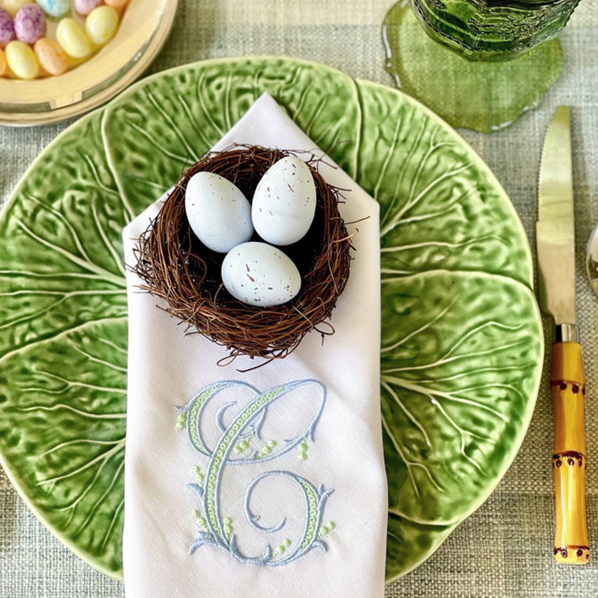 12 Personalized Linen Hemstitched Dinner Napkins