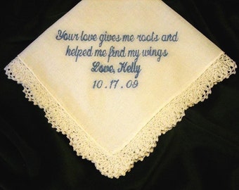 Embroidered Mother of the Bride Gift – Mother of the Bride Handkerchief – Wedding Handkerchief – Personalized Hankie 15S