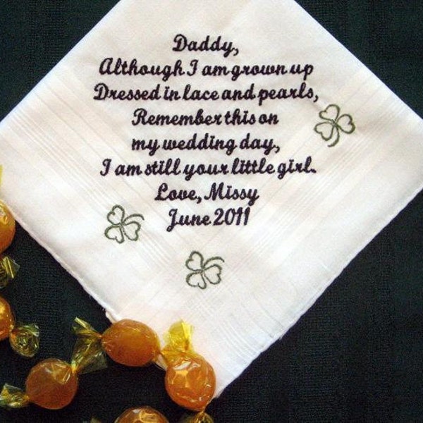 Dad with Clovers from the Bride with Free Gift Box 105S includes Free shipping in the US Personalized Wedding Handkerchief