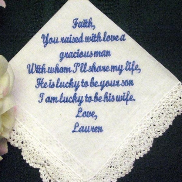 From Bride to Mother of the Groom with Gift Box 56S includes shipping in the US Personalized Wedding Handkerchief