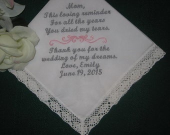 Embroidered Mother of the Bride Gift – Mother of the Bride Handkerchief – Wedding Handkerchief – Personalized Hankie116S