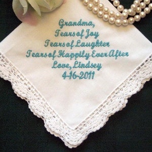 Grandmother Personalized Wedding Handkerchief, Custom Hankie for Grandma, 96S