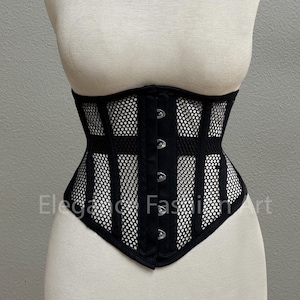 Women&#39;s Underbust Waspie Cincher Corset Heavy Duty Steel Boned Waist Trainer Black Mesh Corset