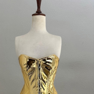 Heavy Duty Steel Boned Golden PVC Costume Corset Women&#39;s Overbust Waist Trainer Fashion Corset