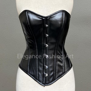 Women&#39;s Overbust Waist Trainer Leather Corset Heavy Duty Double Steel Boned Costume Corset