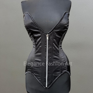 Heavy Duty Steel Boned Satin Corset Women&#39;s Overbust Waist Trainer Front Zipper Corset