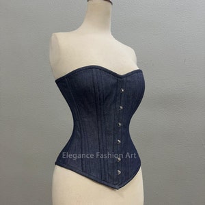 Heavy Duty Waist Trainer Steel Boned Corset Women&#39;s Overbust Blue Denim Corset