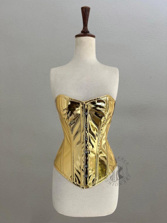 Heavy Duty Steel Boned Golden PVC Costume Corset Women's Overbust Waist  Trainer Fashion Corset