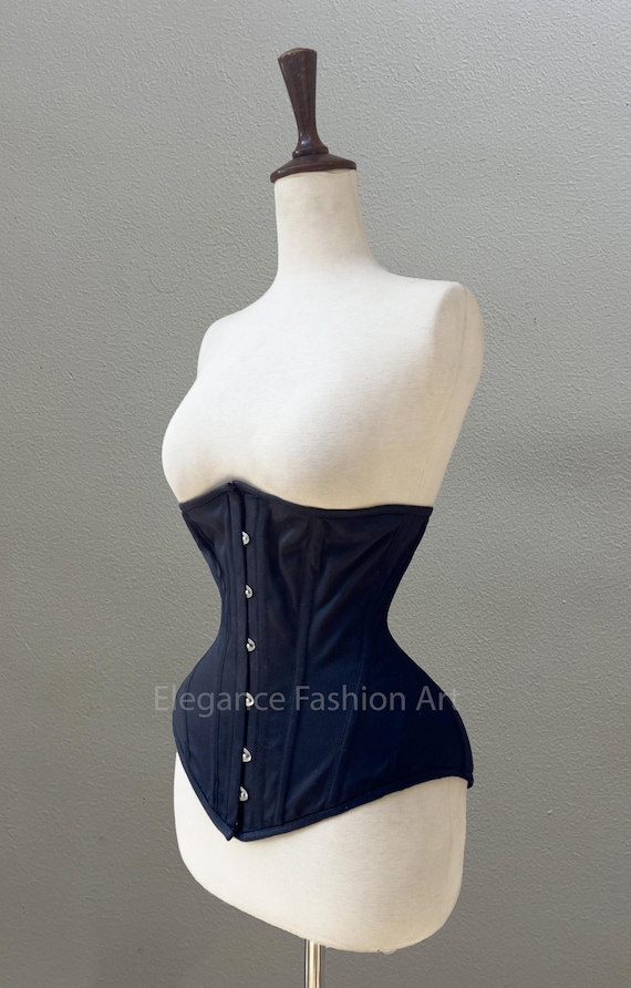 Women's Underbust Waist Trainer Cotton Black Corset Heavy Duty Steel Boned Hourglass Shaper Corset