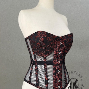 Women&#39;s Overbust Waist Trainer Brocade Corset Heavy Duty Steel Boned Black Mesh Fashion Corset