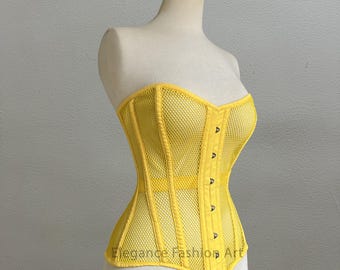 Women's Overbust Mesh Corset | Steel Boned Waist Trainer Tight Lacing Heavy Duty Corset