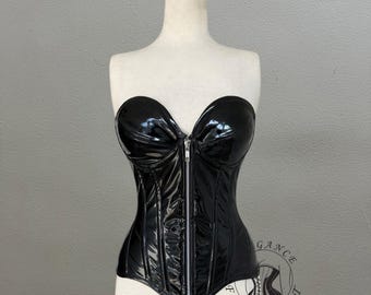 Women's Overbust Waist Trainer PVC Corset | Heavy Duty Steel Boned Costume Corset | Sweetheart Bust Line Zipper Corset