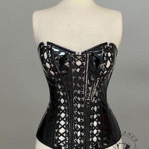 Corset en PVC désossé en acier robuste | Corset à lacets pour baskets surbuste | Corset noir en PVC