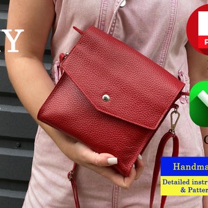 Leather PDF Pattern for Hand Seam Small Lady Bag, DIY Crossbody Travel Template & Tutorial for Small Leather Shoulder Bag, CDR Pattern Bag