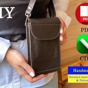 PDF Pattern For Leather Small Crossbody Phone Bag, Women Wallet Digital Template For iPhone 16, PDF or CDR Pattern With Detailed Instruction