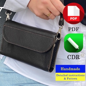 PDF Pattern For Leather Small Crossbody Phone Bag, Women Wallet Digital Template For iPhone 16, PDF or CDR Pattern With Detailed Instruction
