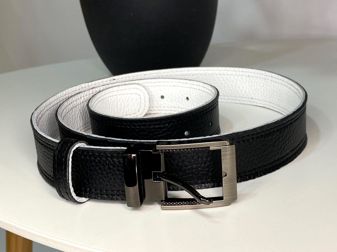 Handmade Two-tone Leather Belt: Reversible Full-grain With  display picture 2