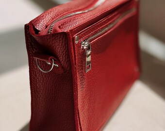 Borsa a tracolla in pelle fatta a mano: mini tote con cerniera, personalizzata
