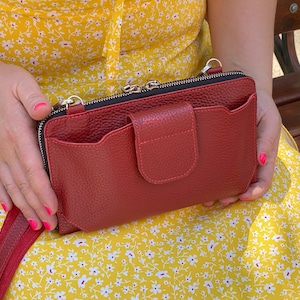 Handmade Leather Shoulder Travel Zipper Bag For Phone, Leather Crossbody Large RFID Blocking Wallet Purse, Shoulder Clutch For Money & Cards