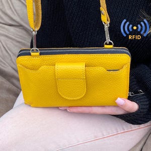 Monedero de cuero para iPhone con bloqueo RFID, bolso bandolera pequeño de cuero con cremallera, bolso bandolera de cuero para teléfono, cartera de hombro con cremallera