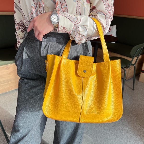 Handmade Soft Pebbled Leather Tote Bag, Large Tablet Bag with Zipper, Embossed Shoulder Purse