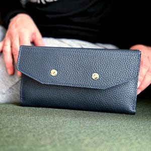 Personalized Leather Long Trifold Purse & Card Slots, Handmade Soft Leather Clutch Wallet, Leather Flap Wallet Purse, Large Capacity Wallet