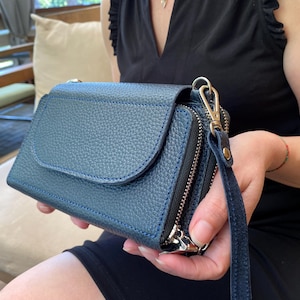 Handmade Leather Crossbody Clutch: Shoulder iPhone Zipper Wallet Purse, Adjustable Strap, RFID Blocking