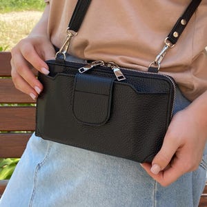Cartera cruzada de cuero para iPhone hecha a mano, bolso bandolera pequeño con bolsillo para teléfono, bolso bandolera de cuero para iPhone con bloqueo RFID