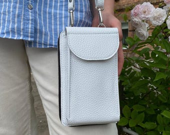RFID blocking card slots Handmade Leather Crossbody Phone Bag: Zip Travel Wallet Purse