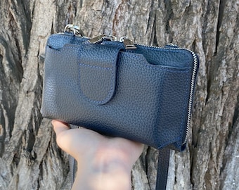 Handmade Leather Crossbody Phone Wallet: RFID Blocking 20 Cards Slots, Shoulder Travel iPhone Purse